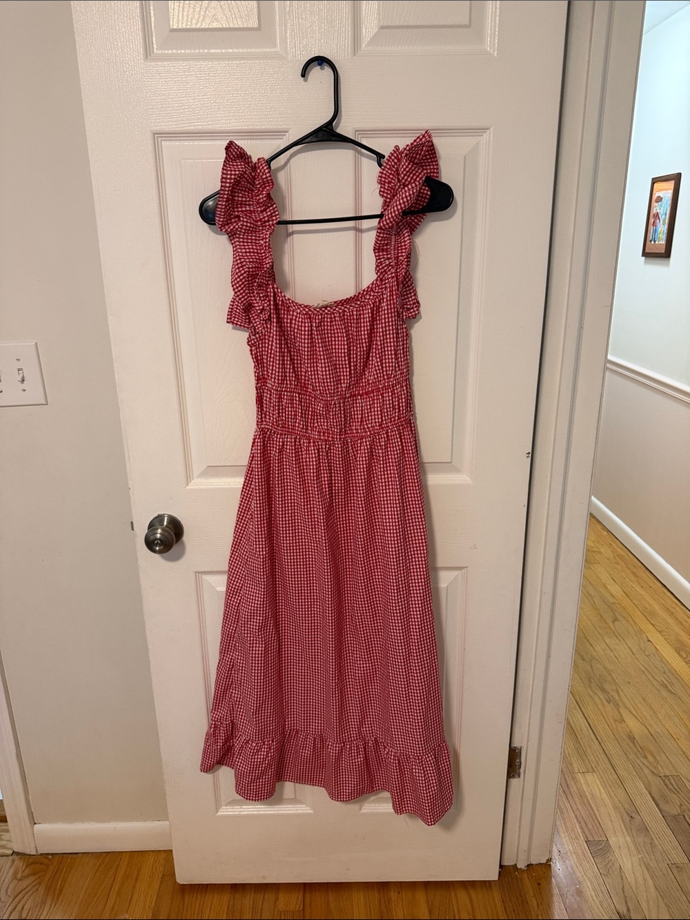 Red Gingham Ruffle Strap Sundress